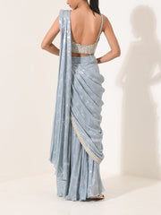 Ice Blue Cocktail Pre-Draped Saree