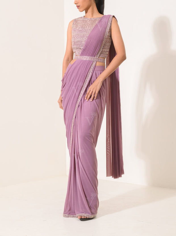 Lilac Pre-Draped Cocktail Saree