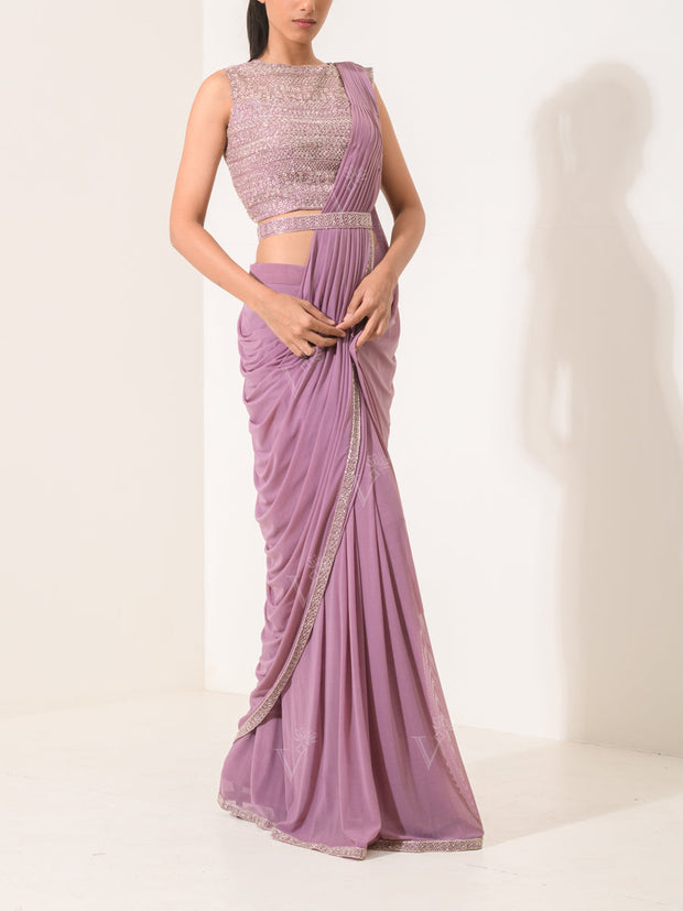 Lilac Pre-Draped Cocktail Saree