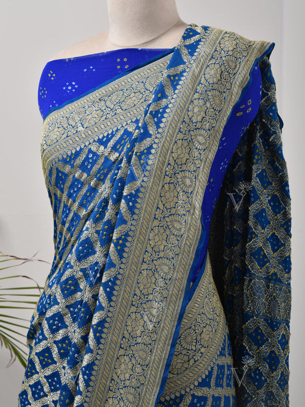 Blue  Bandhani Zari Saree