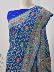 Blue  Bandhani Zari Saree