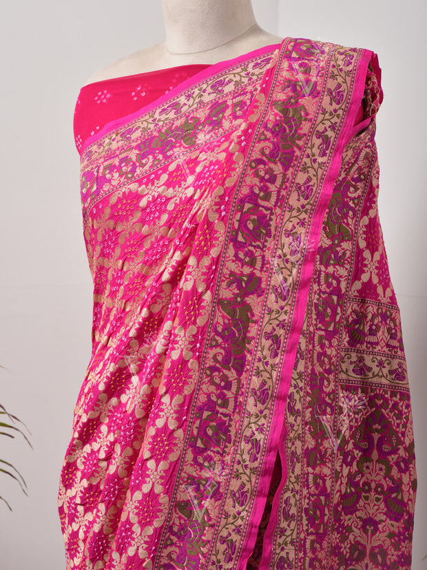 Rani  Bandhani Zari Saree