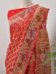 Red  Bandhani Zari Saree