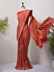 Red  Bandhani Zari Saree