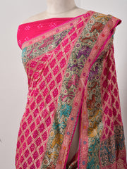 Rani  Bandhani Zari Saree