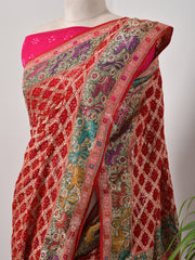 Red  Bandhani Zari Saree