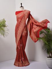 Red  Bandhani Zari Saree