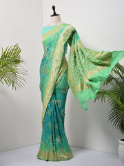 Sea Green  Bandhani Zari Saree