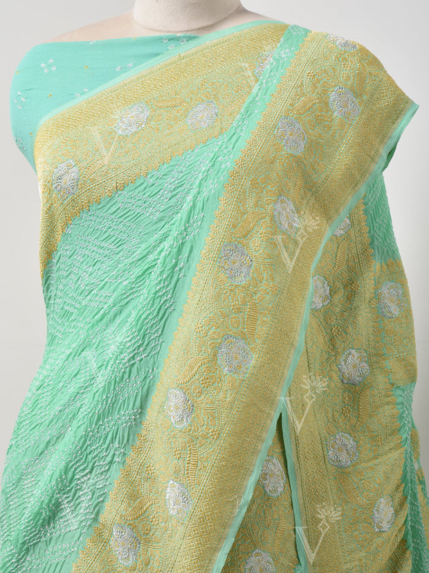 Green Bandhani Zari Saree