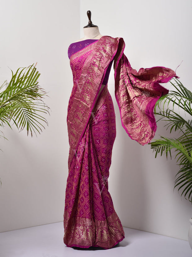 Purple  Bandhani Zari Saree