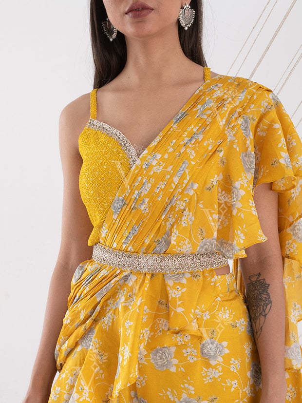 Yellow Pre-Draped Sharara Set