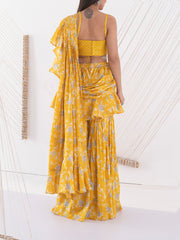 Yellow Pre-Draped Sharara Set