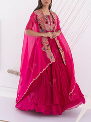 Pink Silk Embroidered Jacket and Skirt Set