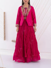 Pink Silk Embroidered Jacket and Skirt Set