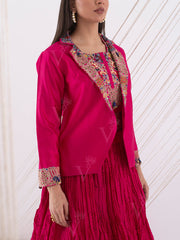 Pink Silk Embroidered Jacket and Skirt Set