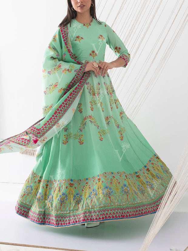 Sea Green Vasansi Silk Anarkali Gown