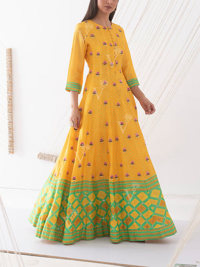 Yellow Vasansi Silk Anarkali Gown