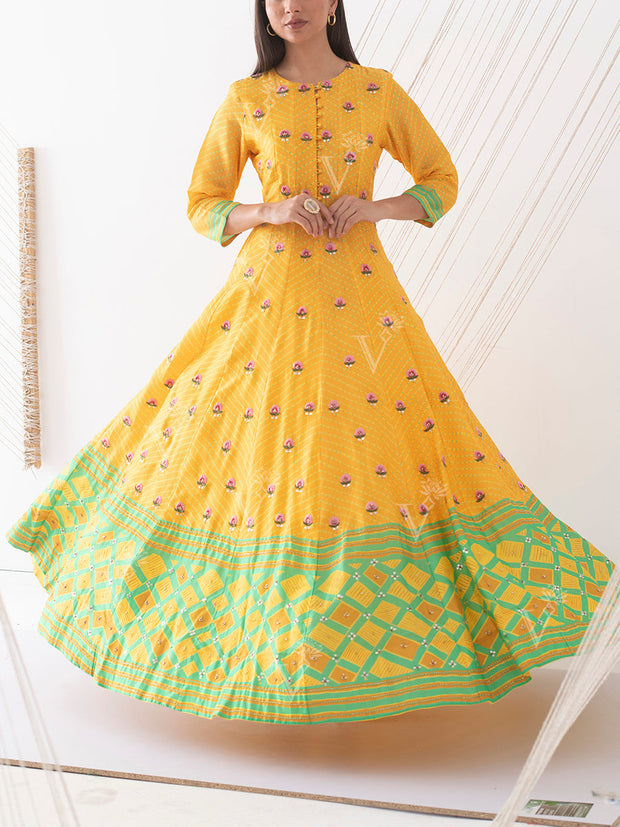 Yellow Vasansi Silk Anarkali Gown