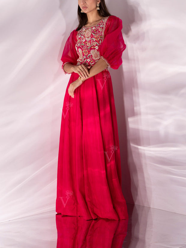 Pink Silk Embroidered Gown