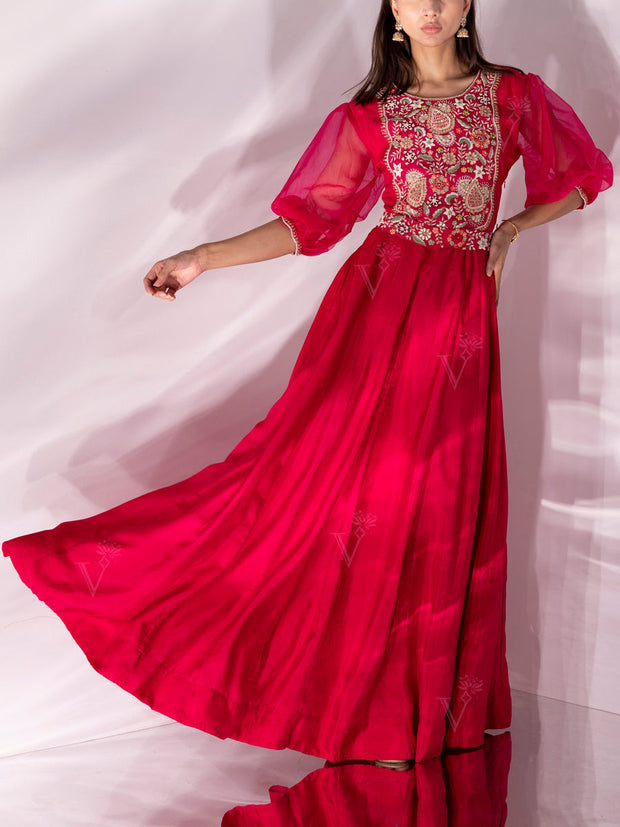 Pink Silk Embroidered Gown