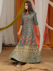 Sage Green Vasansi Silk Printed Anarkali Gown