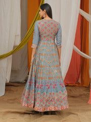 Grey Vasansi Silk Printed Anarkali Gown