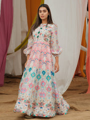 Off-White Vasansi Silk Printed Anarkali Gown