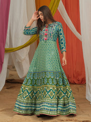 Green Vasansi Silk Anarkali Gown