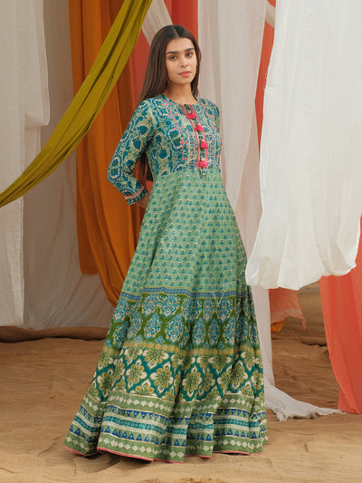 Green Vasansi Silk Anarkali Gown