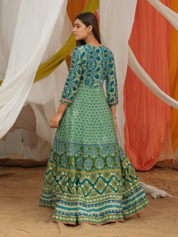 Green Vasansi Silk Anarkali Gown