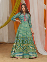 Green Vasansi Silk Anarkali Gown