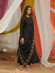 Black Anarkali Bemberg Silk Suit Set