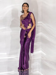 Wine Satin Silk Cocktail Saree