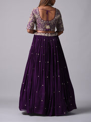 Wine Wrinkle Crepe Lehenga Set