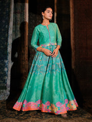 Sea Green Vasansi Silk Printed Anarkali Gown