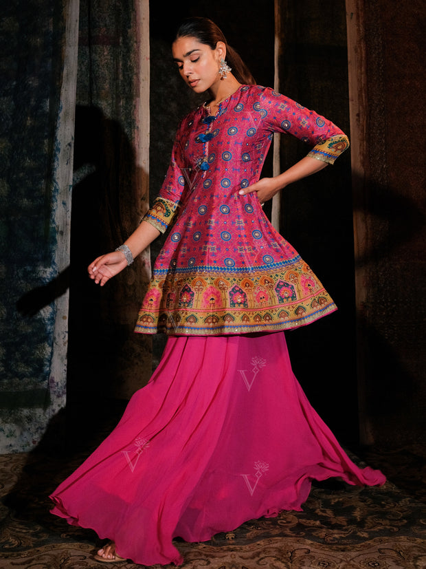 Pink Peplum Sharara Set