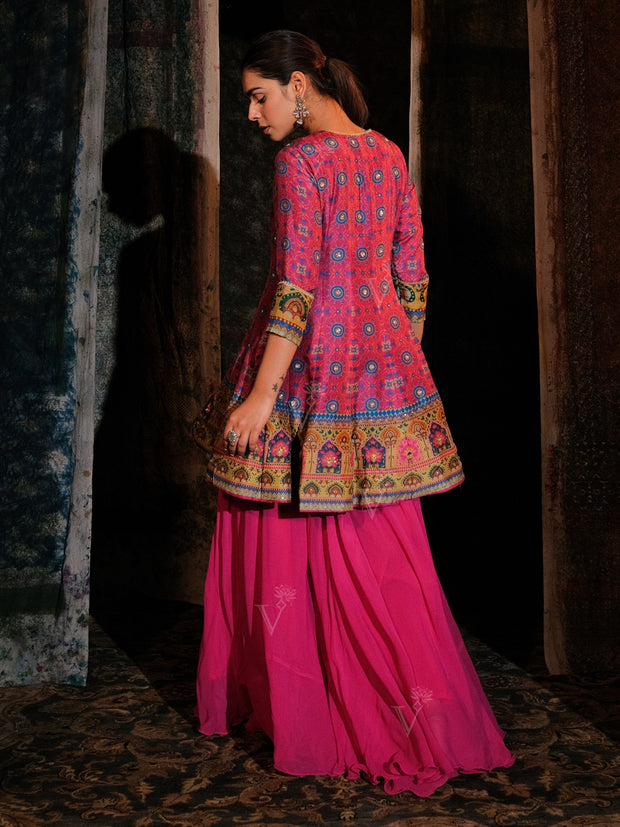 Pink Peplum Sharara Set