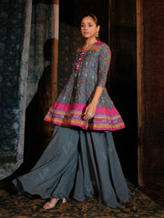 Grey Peplum Sharara Set