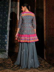 Grey Peplum Sharara Set