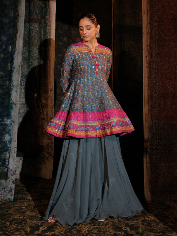 Grey Peplum Sharara Set