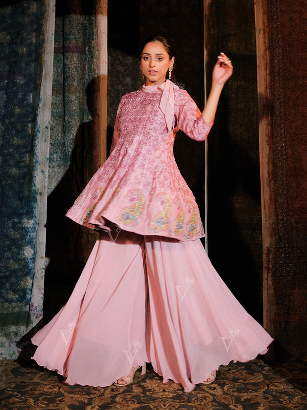 Light Pink Peplum Sharara Set