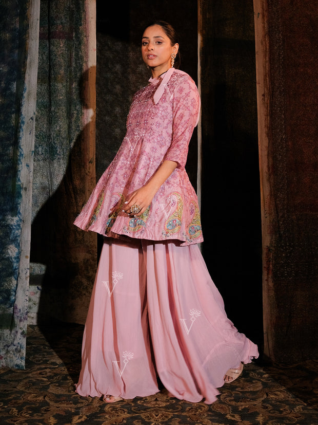 Light Pink Peplum Sharara Set