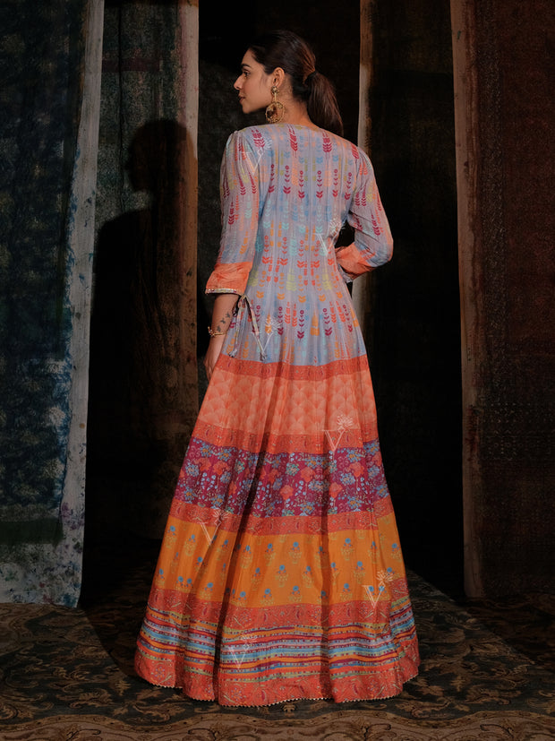 Ice Blue Vasansi Silk Printed Anarkali Gown