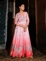 Pink Ombre Vasansi Silk Floral Print Anarkali Gown