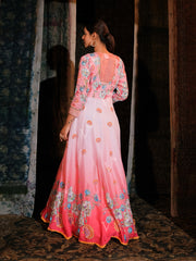 Pink Ombre Vasansi Silk Floral Print Anarkali Gown