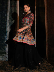 Black Peplum Sharara Set