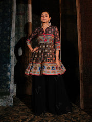 Black Peplum Sharara Set