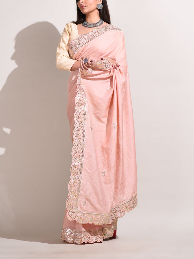 Pink Silk Gotta Patti Saree