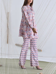 Pink Wrinkle Crepe Pant Set