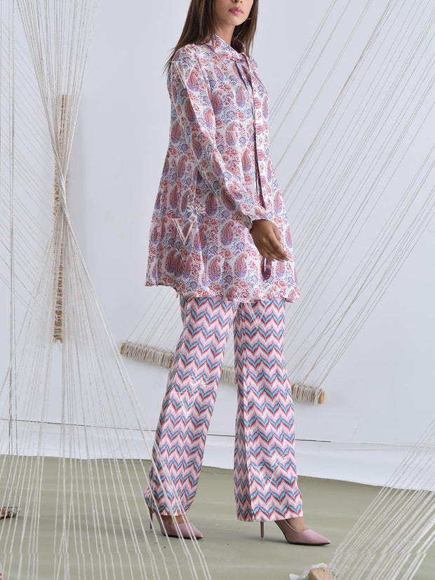 Pink Wrinkle Crepe Pant Set